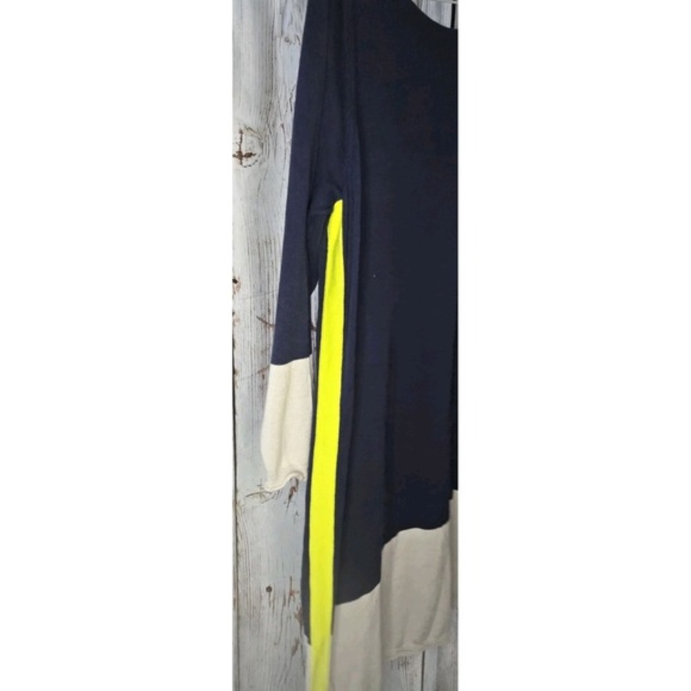 Women's Cashmere Sweater Shift Dress Colorblock Navy & Ivory Size L Magaschoni - Picture 3 of 7